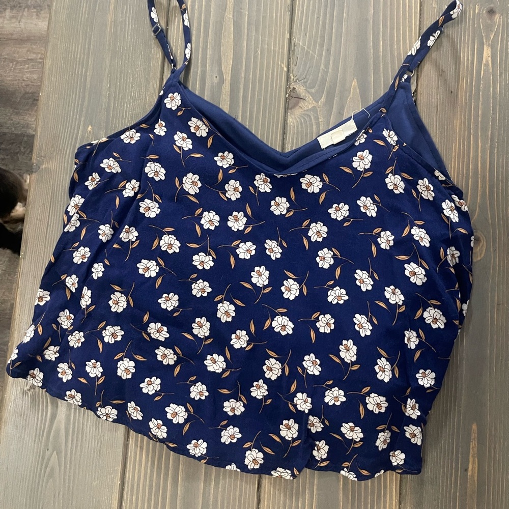 Mine Blue and White Sleeveless Crop Camisole